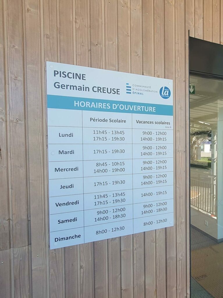 panneau horaires piscine epinal - Signalétique - Metz, Nancy